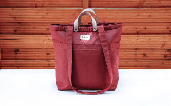 Multifunction bag by bfair made of 100% organic cotton. Red bag