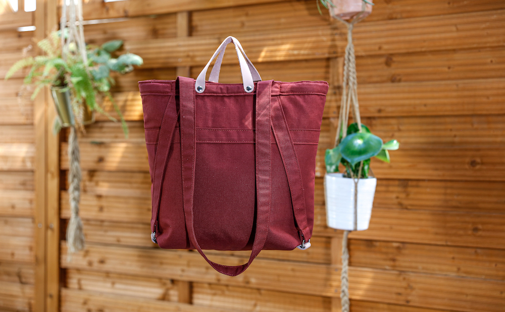 Multifunction bag by bfair made of 100% organic cotton. Red bag